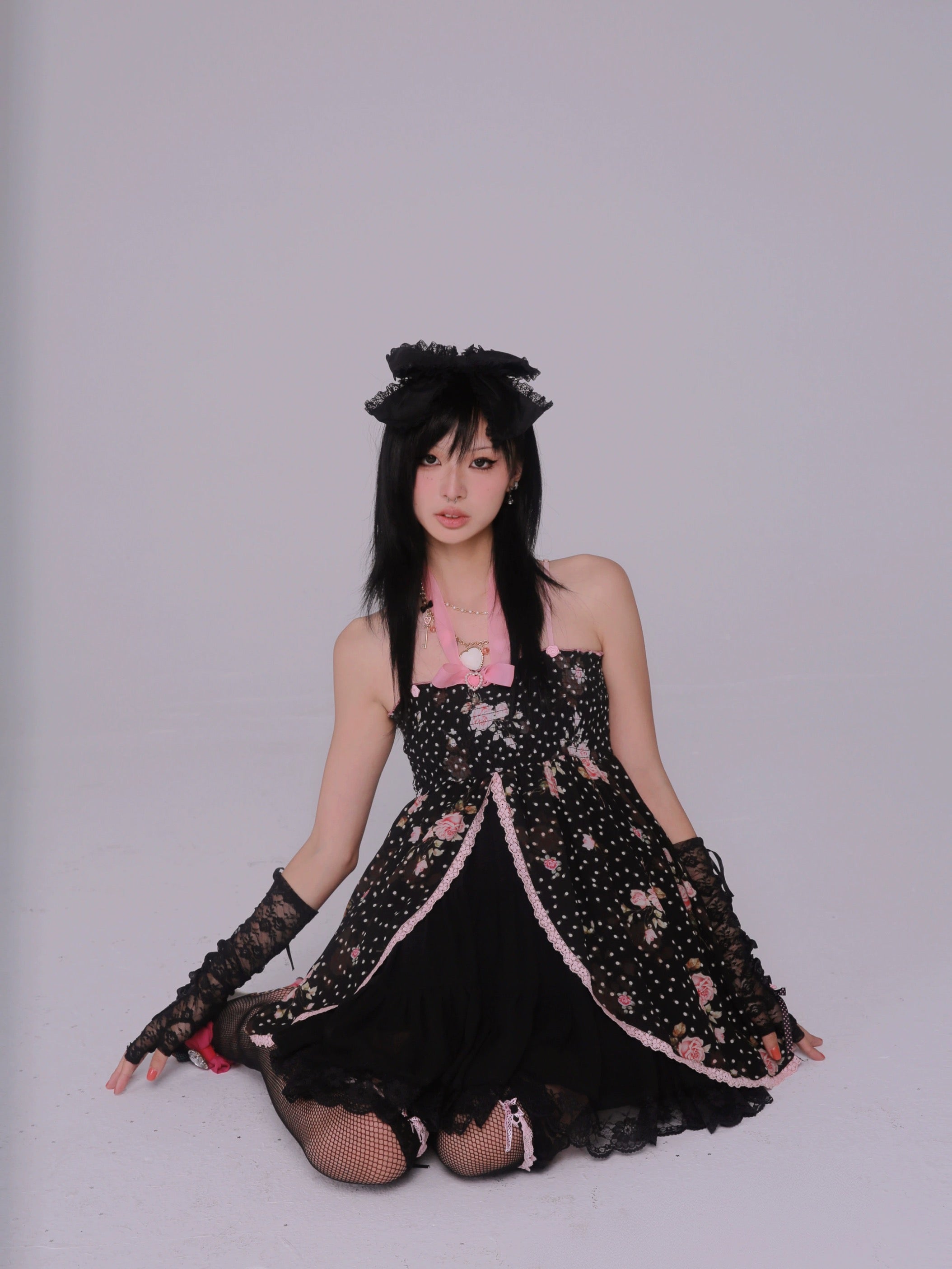 Get trendy with [Evil Tooth] Midnight Rose Gyaru Girl Floral Mini Dress - Shirts & Tops available at Peiliee Shop. Grab yours for $46 today!