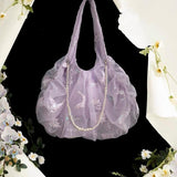 [Lactose Studio] Butterfly Garden sequin embroidery shoulder bag with glass pearl chain