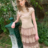 SPOII UNOSA Mocha Layered Chiffon Lace Midi Dress