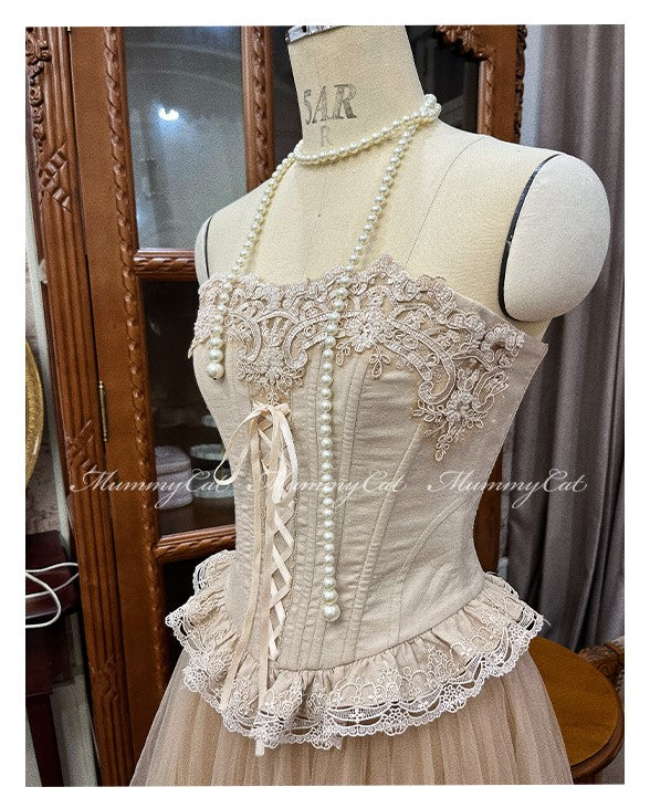 [ママキャット] バレリーナエンジェル刺繍レースコルセットと妖精のようなチュールスカート