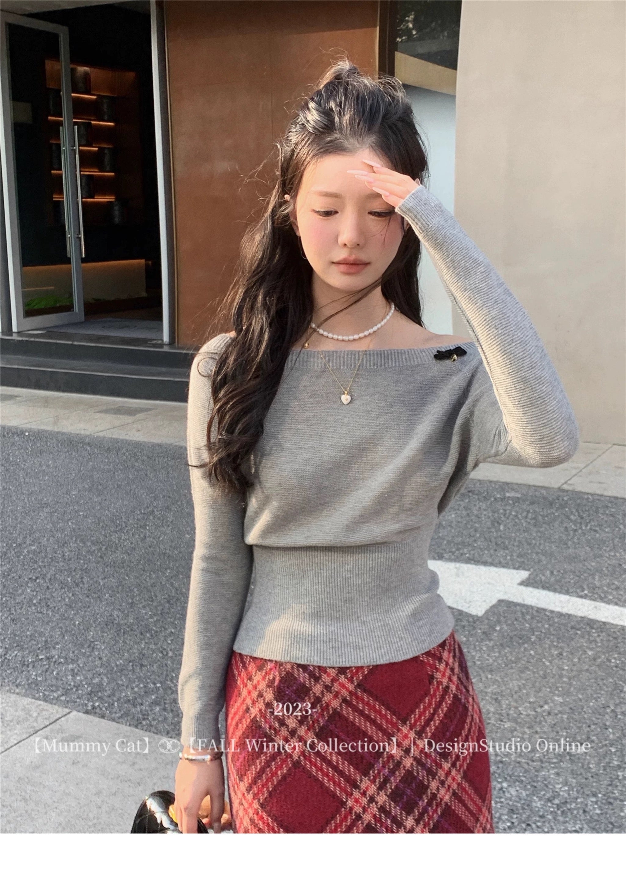 Get trendy with [Mummy Cat] Butterfly Bow Off-Shoulder Sweater -  available at Peiliee Shop. Grab yours for $50.50 today!