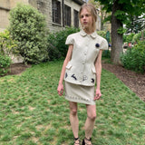 UNOSA Beige Bird & Floral Doll Collar Top and Mini Skirt Set