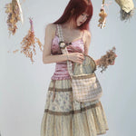 Rose Island Deer collection fawn pattern print cross body shoulder bag on model - with open bag looking