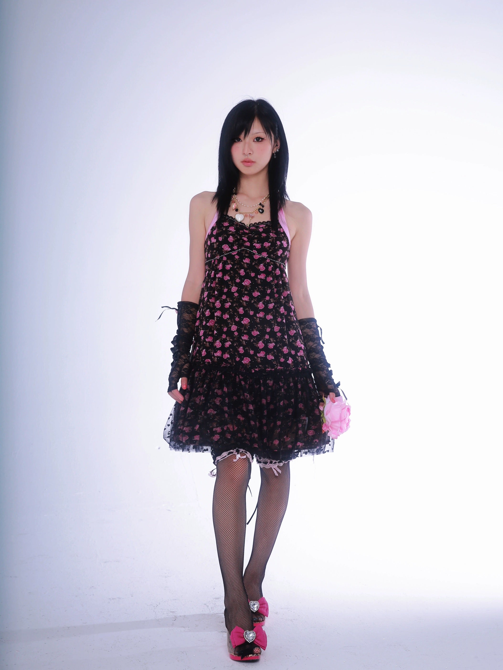 Get trendy with [Evil Tooth] Wild Rose Floral Gyaru Girl Mini Dress - Shirts & Tops available at Peiliee Shop. Grab yours for $42 today!