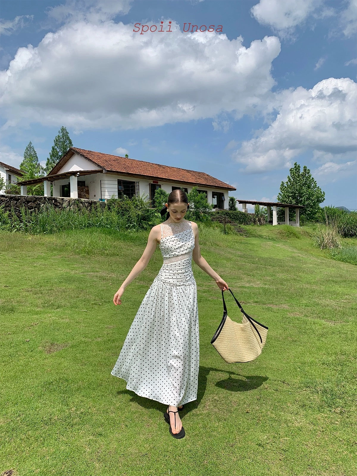 Get trendy with [SPOII UNOSA] Fleur De Saint Tropez Polka Dress MIDI Dress Gown -  available at Peiliee Shop. Grab yours for $78 today!