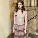 SPOII UNOSA Mocha Layered Chiffon Lace Midi Dress