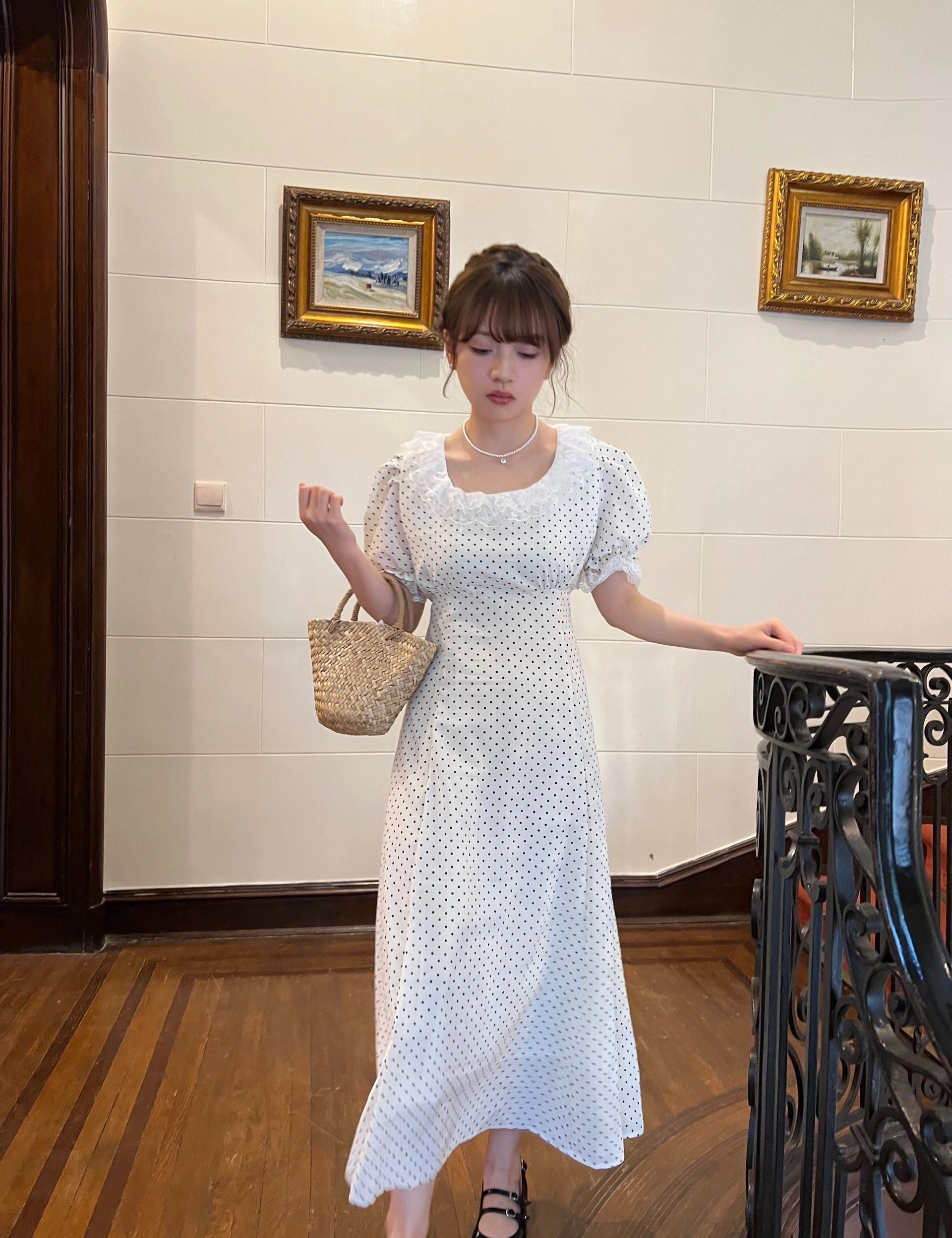 Get trendy with [Rose Candy] Afternoon Tea Polka Dot Dress - Dress available at Peiliee Shop. Grab yours for $35.50 today!
