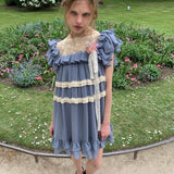 UNOSA Butterfly Moon Blue Chiffon Lace Trim Dress