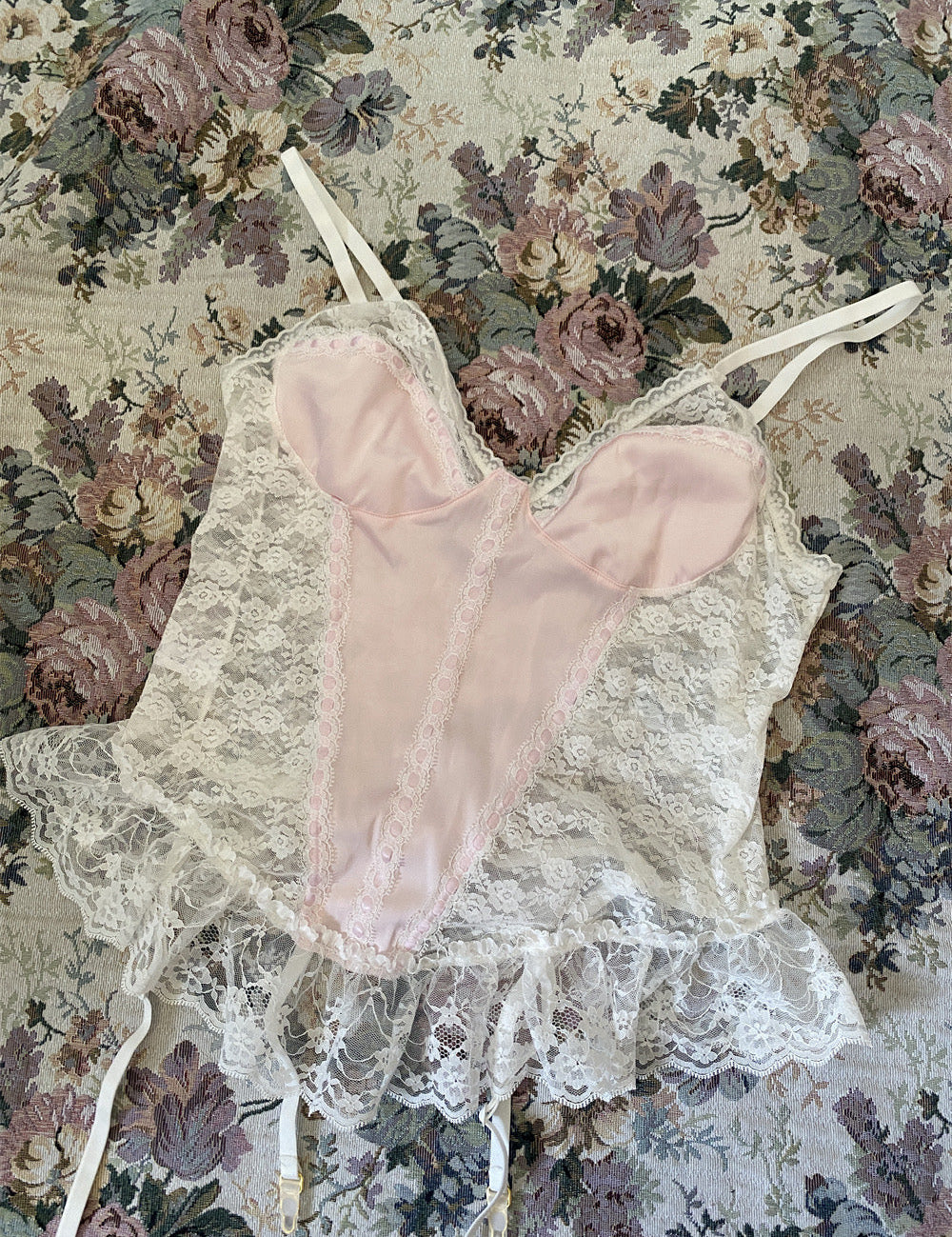 Get trendy with Mid summer nights dream lingerie  lace satin corset bustier with garter straps -  available at Peiliee Shop. Grab yours for $29 today!