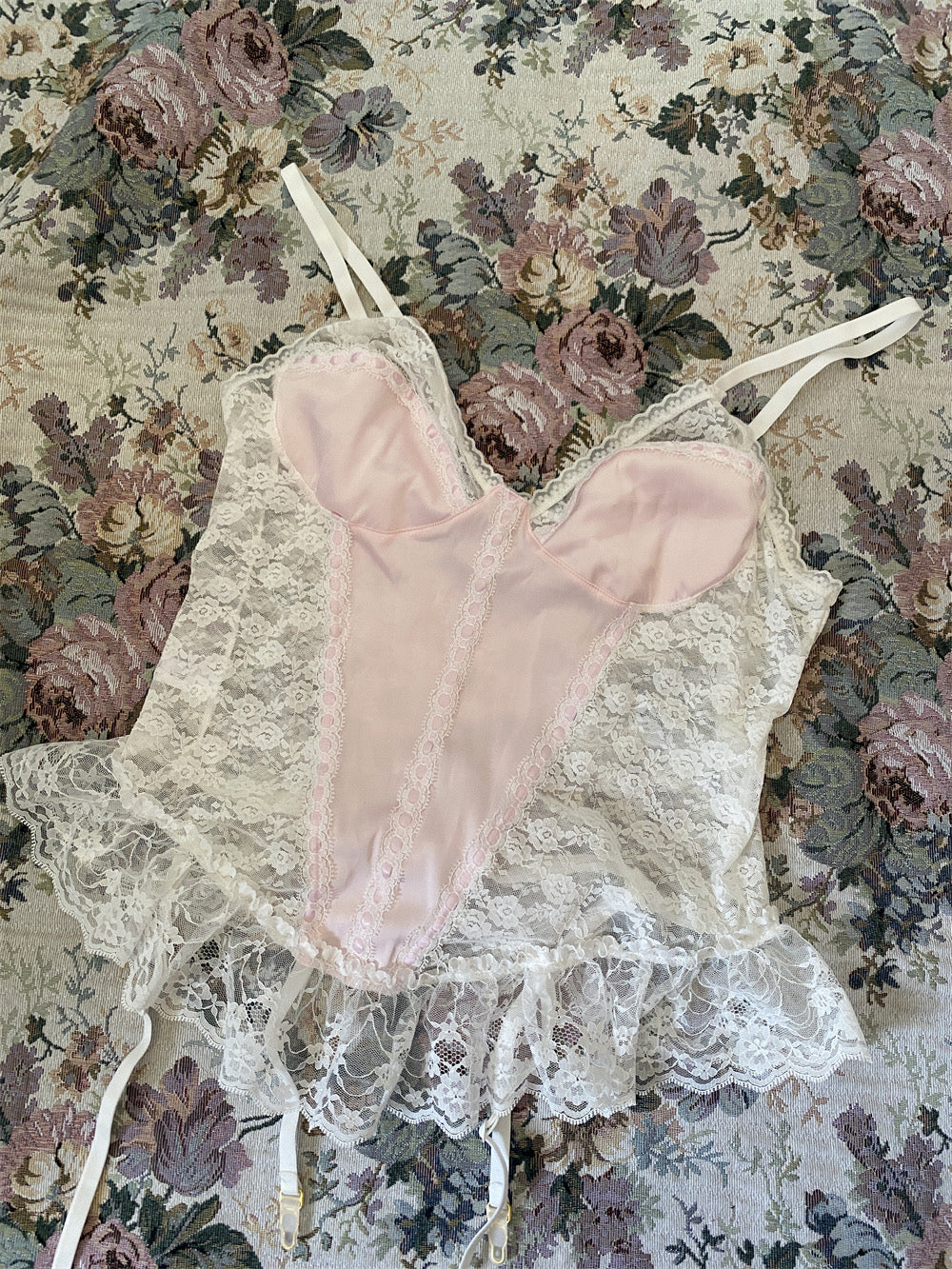 Get trendy with Mid summer nights dream lingerie  lace satin corset bustier with garter straps -  available at Peiliee Shop. Grab yours for $29 today!
