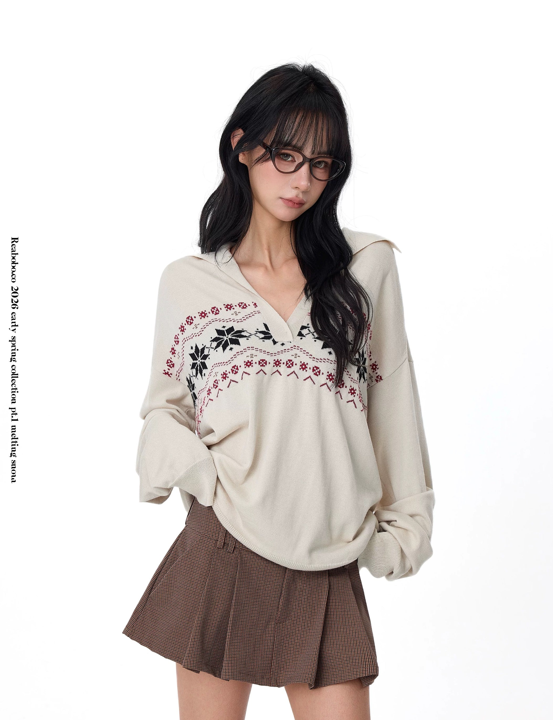 Reabobo Beige Fair Isle Cashmere Blend Sweater