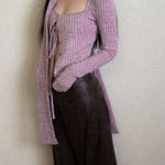 Get trendy with [Illimite] Lavender Romance Soft knitted cardigan three pieces set - Clothing available at Peiliee Shop. Grab yours for $56.80 today!