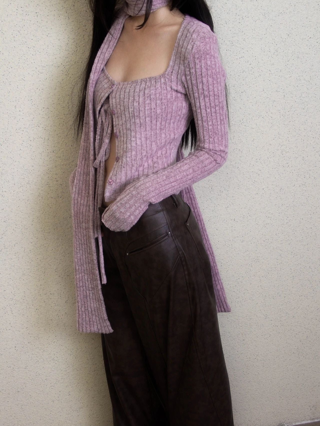 Get trendy with [Illimite] Lavender Romance Soft knitted cardigan three pieces set - Clothing available at Peiliee Shop. Grab yours for $56.80 today!