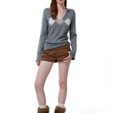 Reabobo Argyle Knit V-Neck Sweater