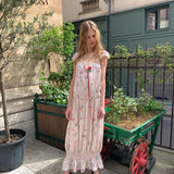 UNOSA UNOSA Pink-Green Floral Ribbon Slip Dress
