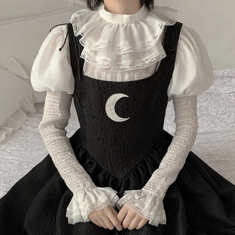 Get trendy with [Nololita] Hallucination Rose The Missing Moon Silk Like Cotton Shirt Christmas - Shirts & Tops available at Peiliee Shop. Grab yours for $36 today!