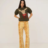 [Made In Spain] Carmen Says Deer Print Knit Puff Sleeves Sweater