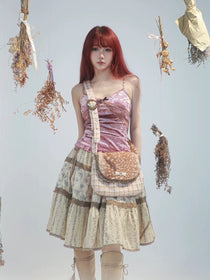 Rose Island Deer collection fawn pattern print cross body shoulder bag on model - front side