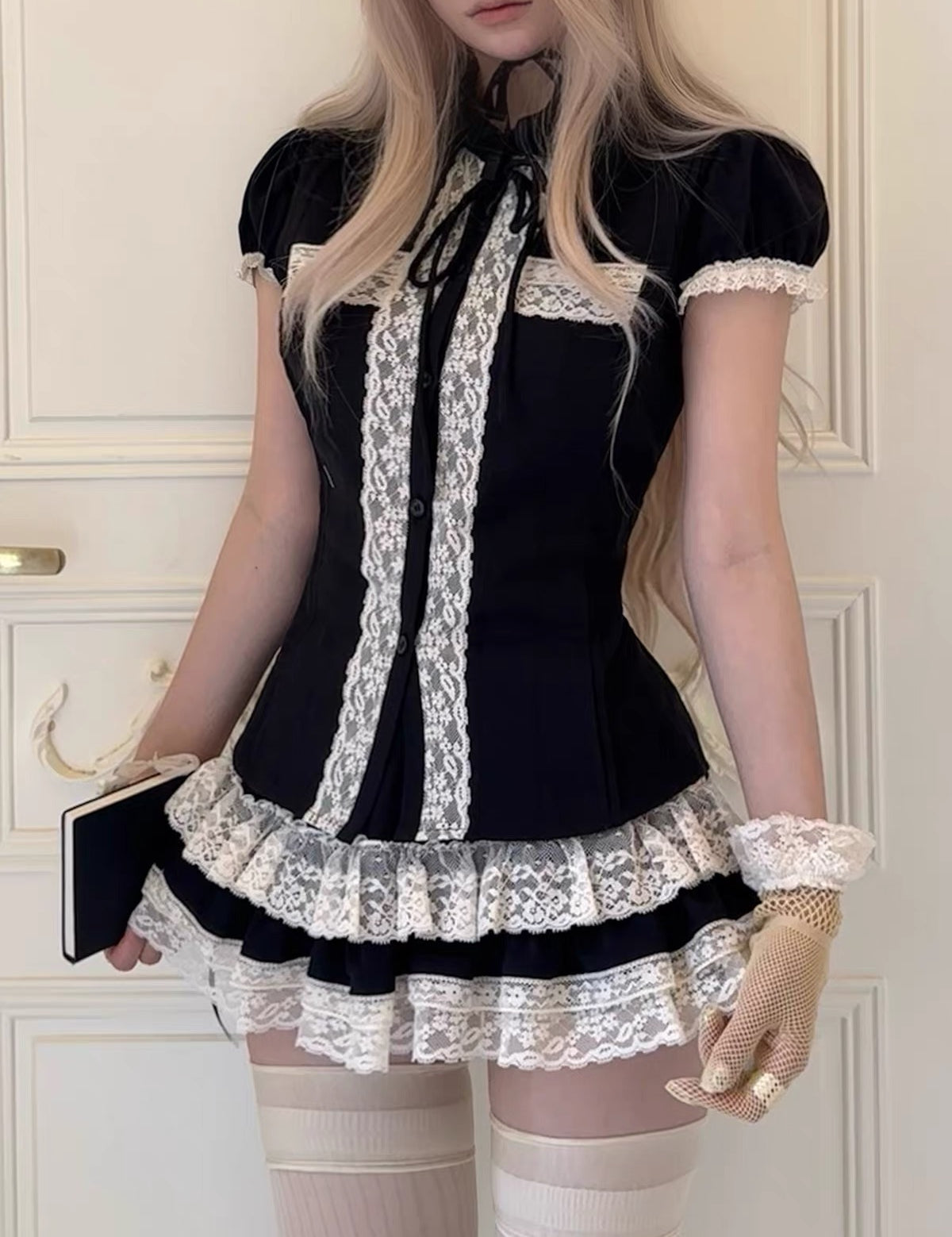 KittenClaw Vintage Lace Cross 100% Cotton Top
