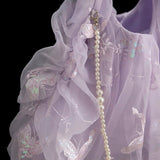 [Lactose Studio] Butterfly Garden sequin embroidery shoulder bag with glass pearl chain