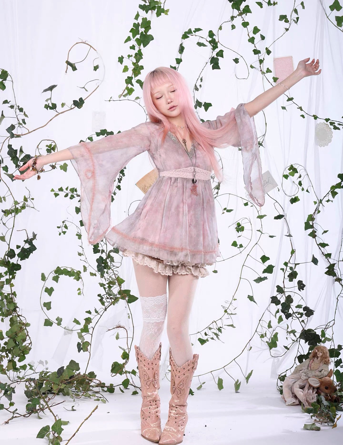 Rose Island Fairy Whisper Faded Petal Butterfly Top Blouse