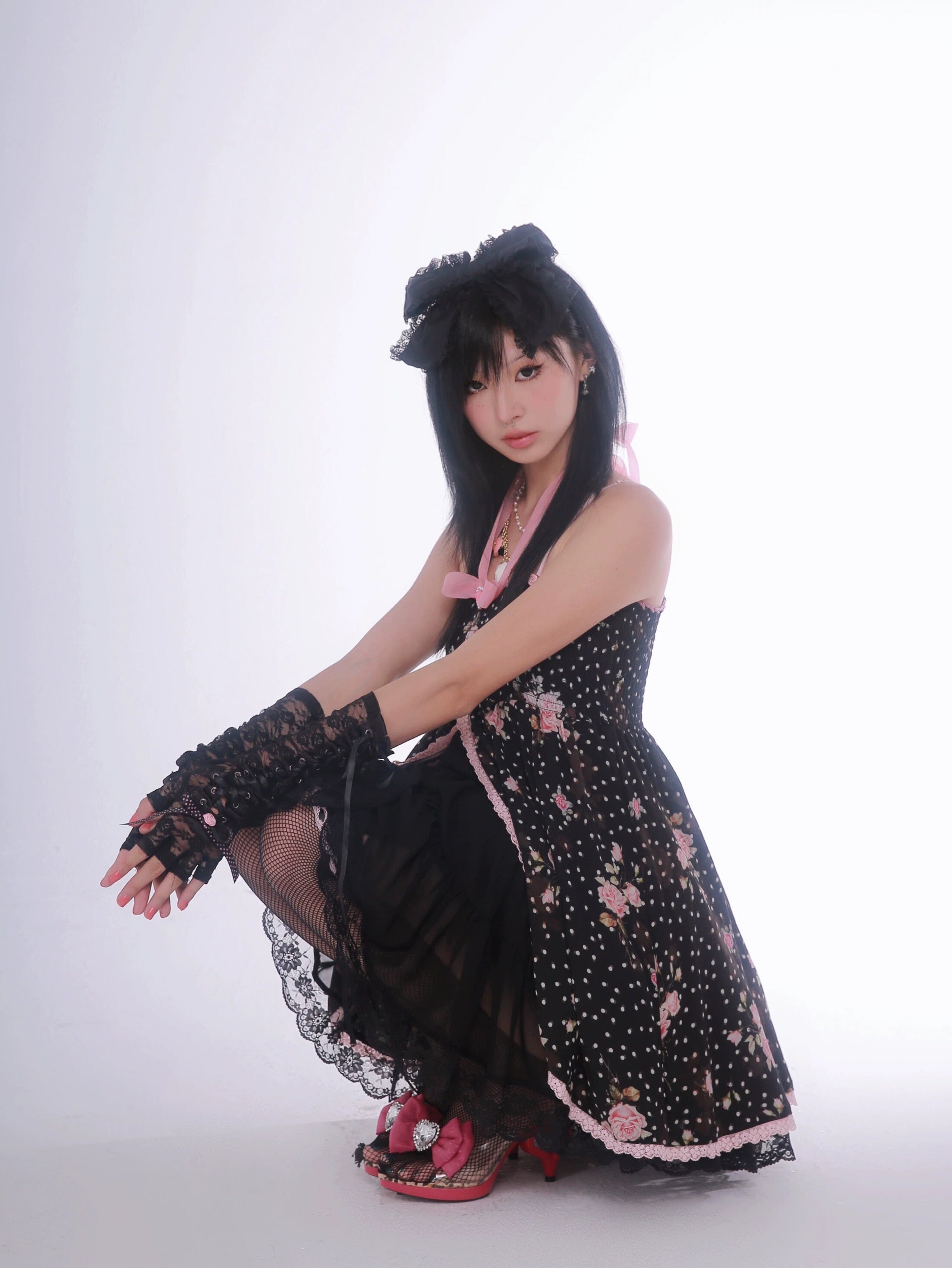 Get trendy with [Evil Tooth] Midnight Rose Gyaru Girl Floral Mini Dress - Shirts & Tops available at Peiliee Shop. Grab yours for $46 today!