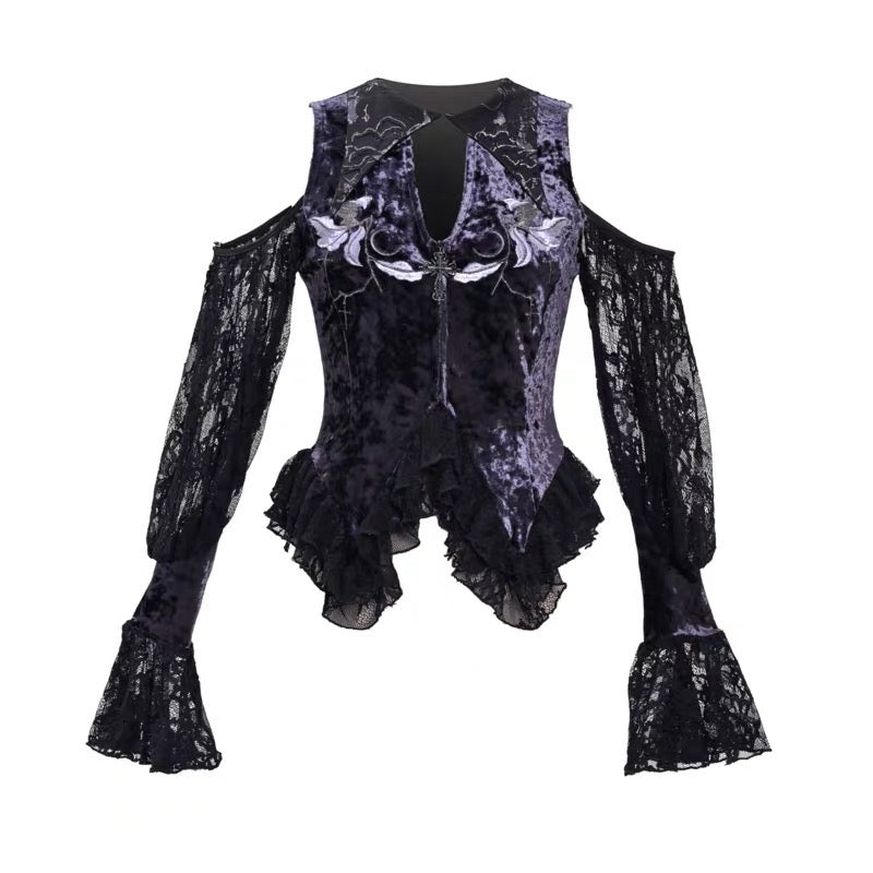 Get trendy with [Blood Supply]Lunar Deity French Off-Shoulder Halloween Top - Clothing available at Peiliee Shop. Grab yours for $50 today!