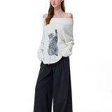 Reabobo Kitty Ribbon Off-shoulder Top