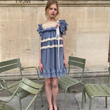 UNOSA Butterfly Moon Blue Chiffon Lace Trim Dress