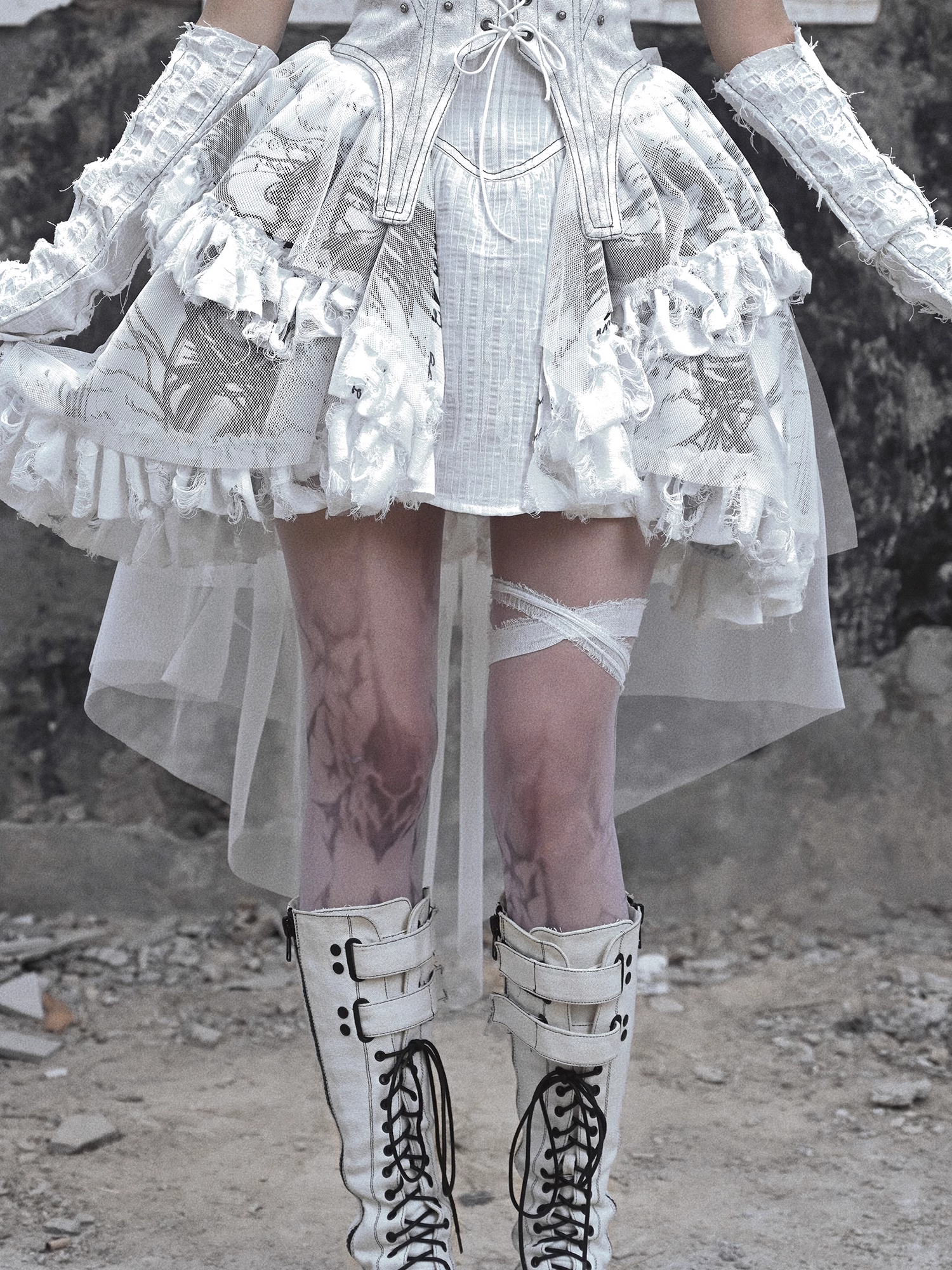 Get trendy with [Blood Supply] Madhouse Distressed Dress Set - Dresses available at Peiliee Shop. Grab yours for $49 today!