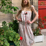 UNOSA UNOSA Pink-Green Floral Ribbon Slip Dress