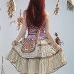 Rose Island Deer collection fawn pattern print cross body shoulder bag on model - back side