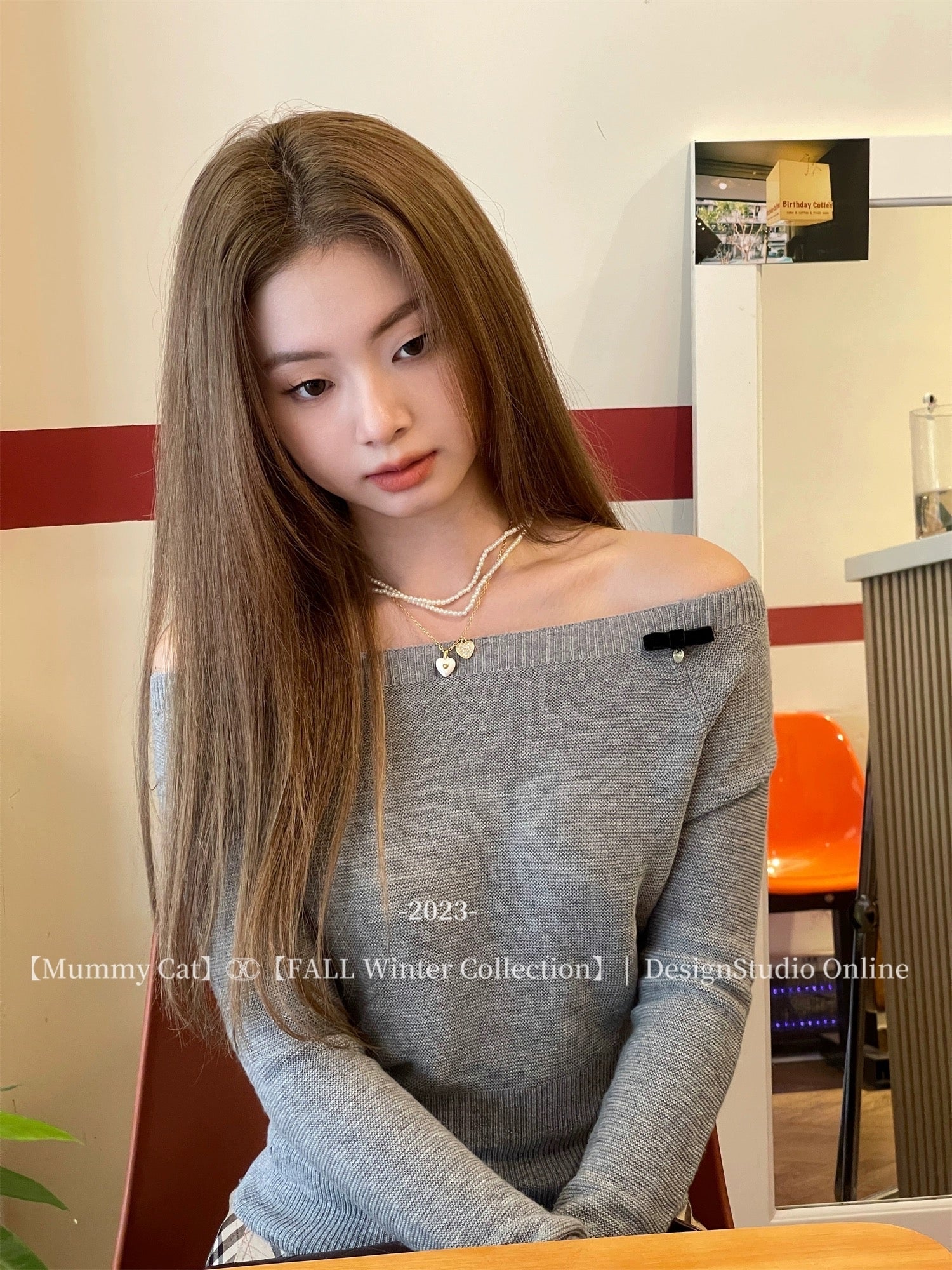 Get trendy with [Mummy Cat] Butterfly Bow Off-Shoulder Sweater -  available at Peiliee Shop. Grab yours for $50.50 today!