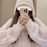 Get trendy with Soft Pink Age Wool Blended Sweater Hoodie - Sweater available at Peiliee Shop. Grab yours for $9 today!