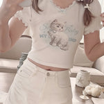 Get trendy with Kitty Babe Cotton T-shirt Top - Sweater available at Peiliee Shop. Grab yours for $16 today!