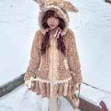 Rose Island Deer in Flower Field Faux Fur Coat