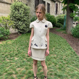 UNOSA Beige Bird & Floral Doll Collar Top and Mini Skirt Set
