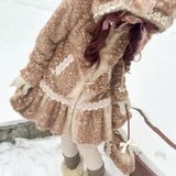 Rose Island Deer in Flower Field Faux Fur Coat