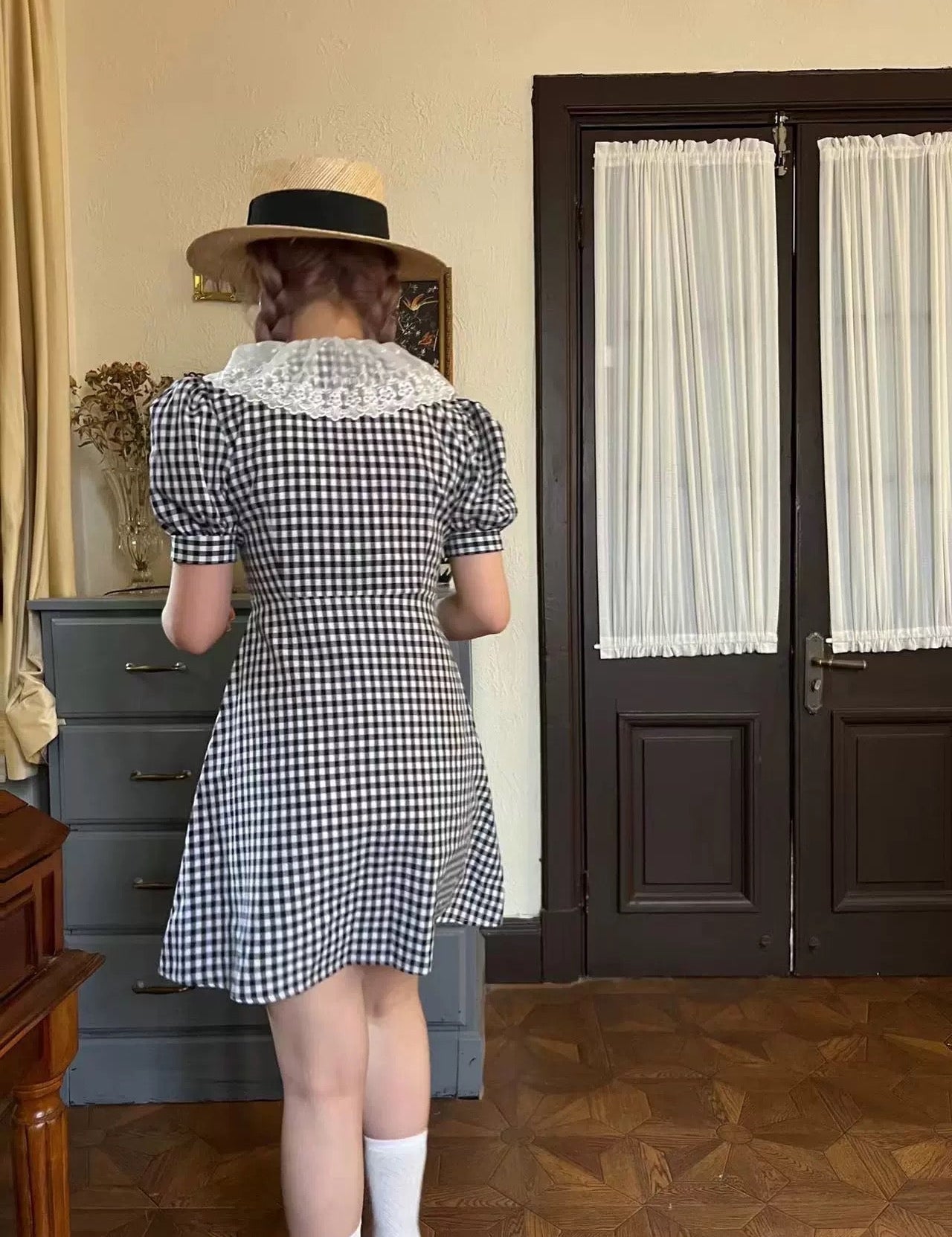 Get trendy with French Doll Gingham Vintage Mini Dress - Dresses available at Peiliee Shop. Grab yours for $34.80 today!