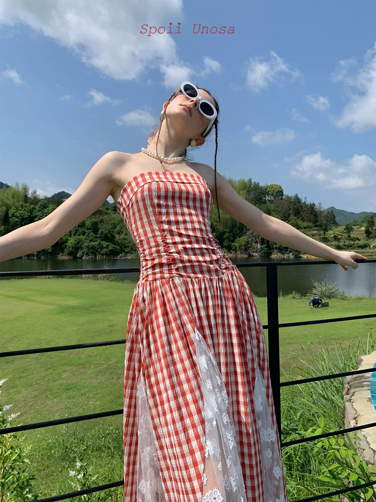 Get trendy with [SPOII UNOSA] Garden Dress Gingham Midi Dress Gown -  available at Peiliee Shop. Grab yours for $72 today!