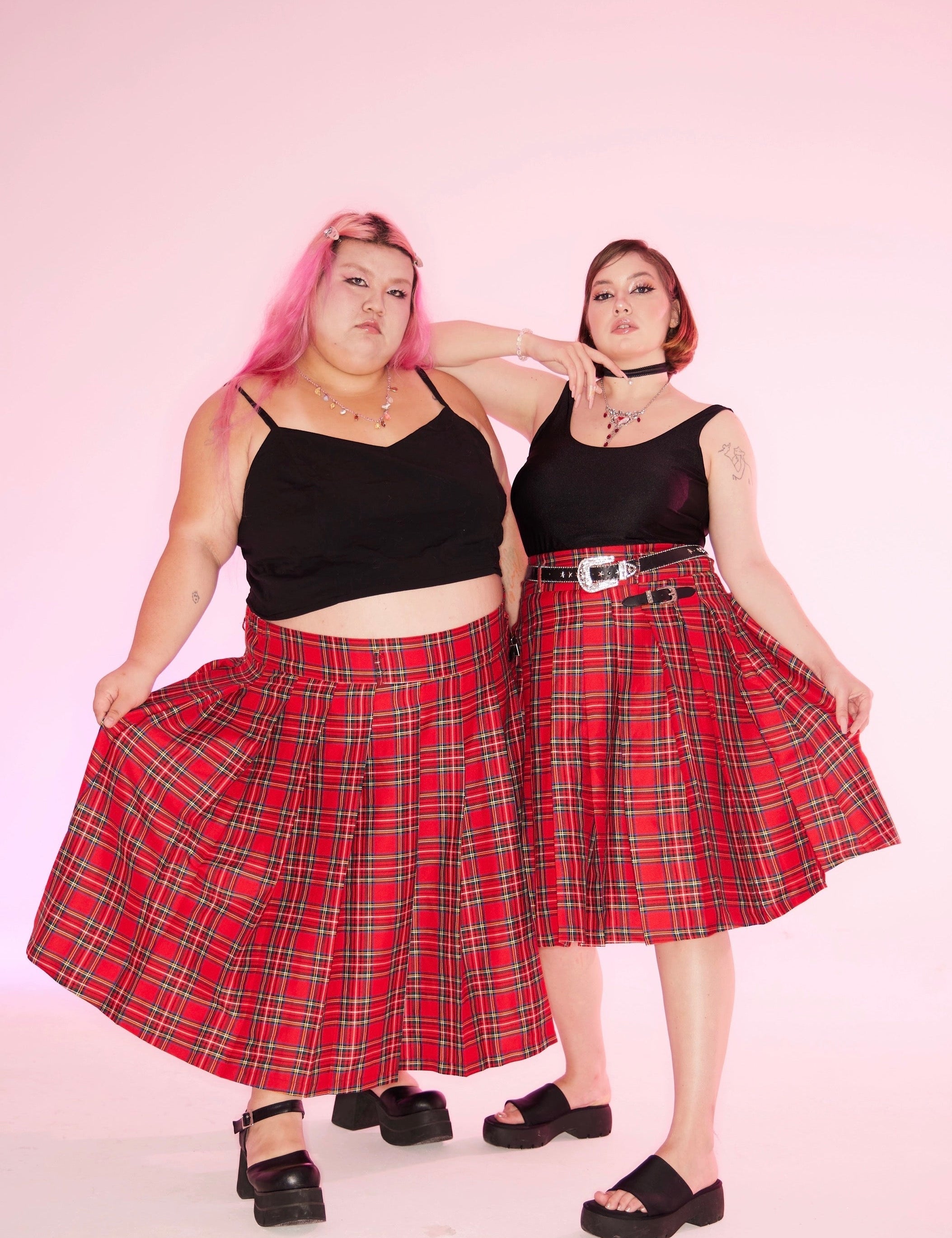 Get trendy with [Curve Beauty] Red Punk Plaid Skirt - Curve available at Peiliee Shop. Grab yours for $54 today!