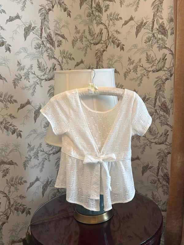 Rose Candy Summer Rose Cottage Lace Bow Knit Cardigan