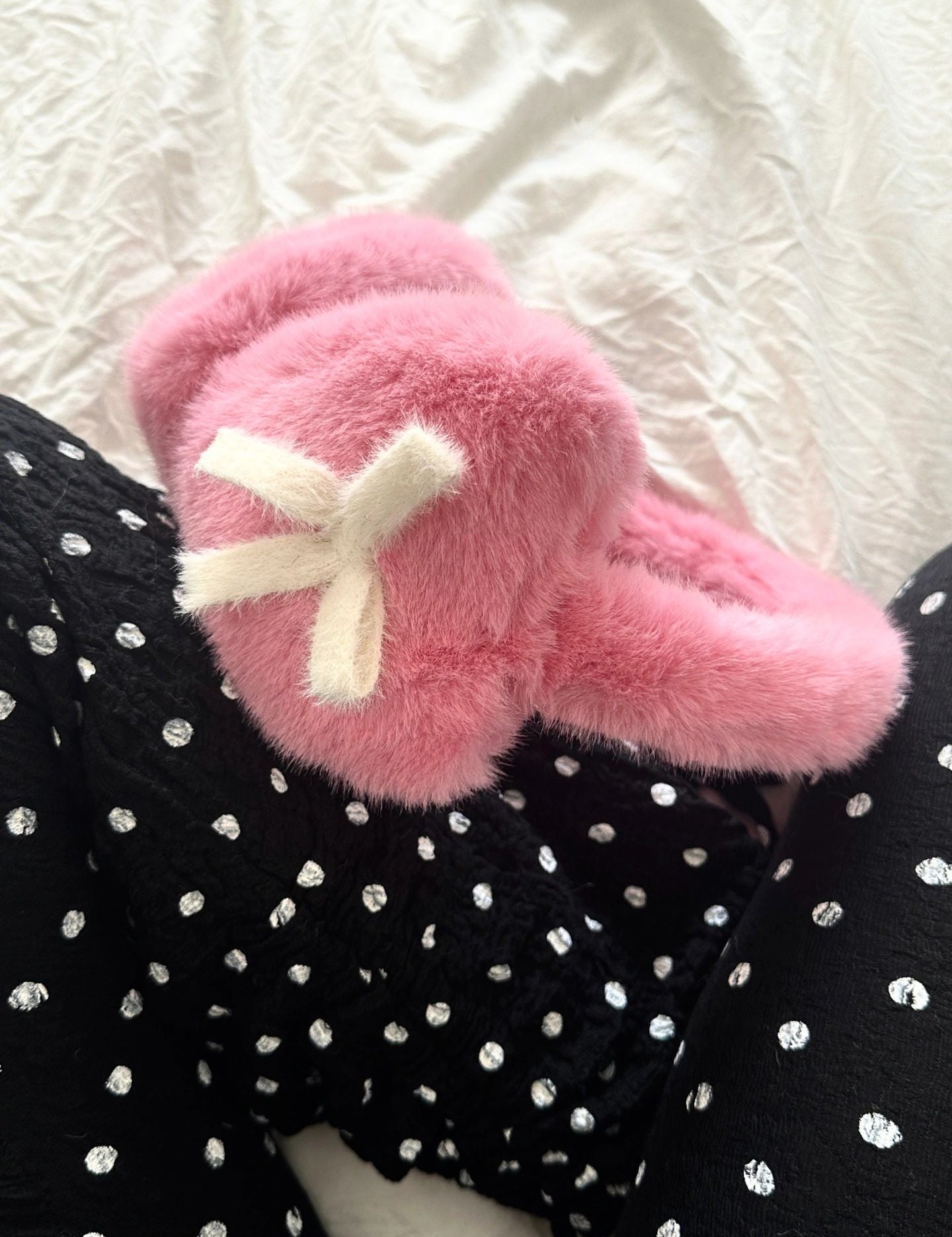 Get trendy with Dolly heart faux fur ribbon ear muffs ear warmer -  available at Peiliee Shop. Grab yours for $13.80 today!