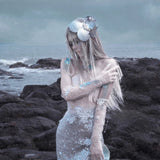 [Blood Supply] Silver Song Of Siren Mermaid Illusion Halter Maxi Dress