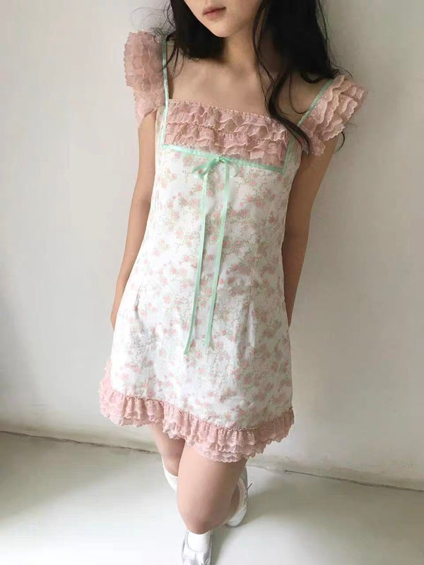 SicAstra Flower Diary Floral Garden Ruffle Mini Dress