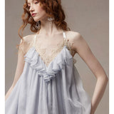 [Global Free Shipping] Fa Sogno Blue Moonlight Sonata Lace Chiffon Dress