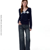 Reabobo Argyle Knit V-Neck Sweater