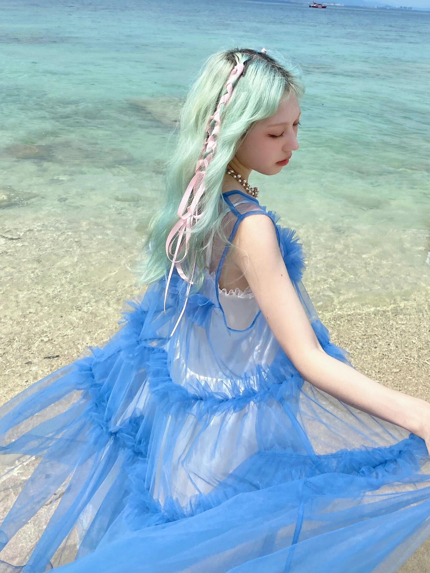 Get trendy with [August Unicorn] Klein Blue Dreamy Outer Dress - Dresses available at Peiliee Shop. Grab yours for $62 today!