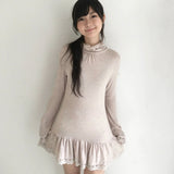 SicAstra Autumn Pastel Pink Turtleneck Long Sleeves Dress