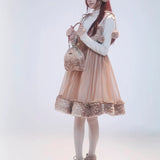 Rose Island Deer collection fawn pattern print faux fur handbag model holding whole view